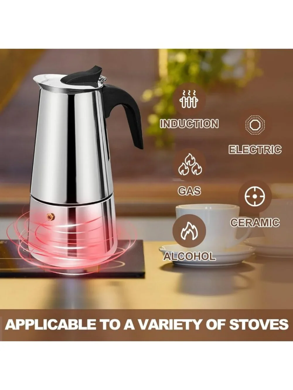 Stainless Steel Moka Pot Espresso Maker - 4 Cup Stovetop Percolator for Home